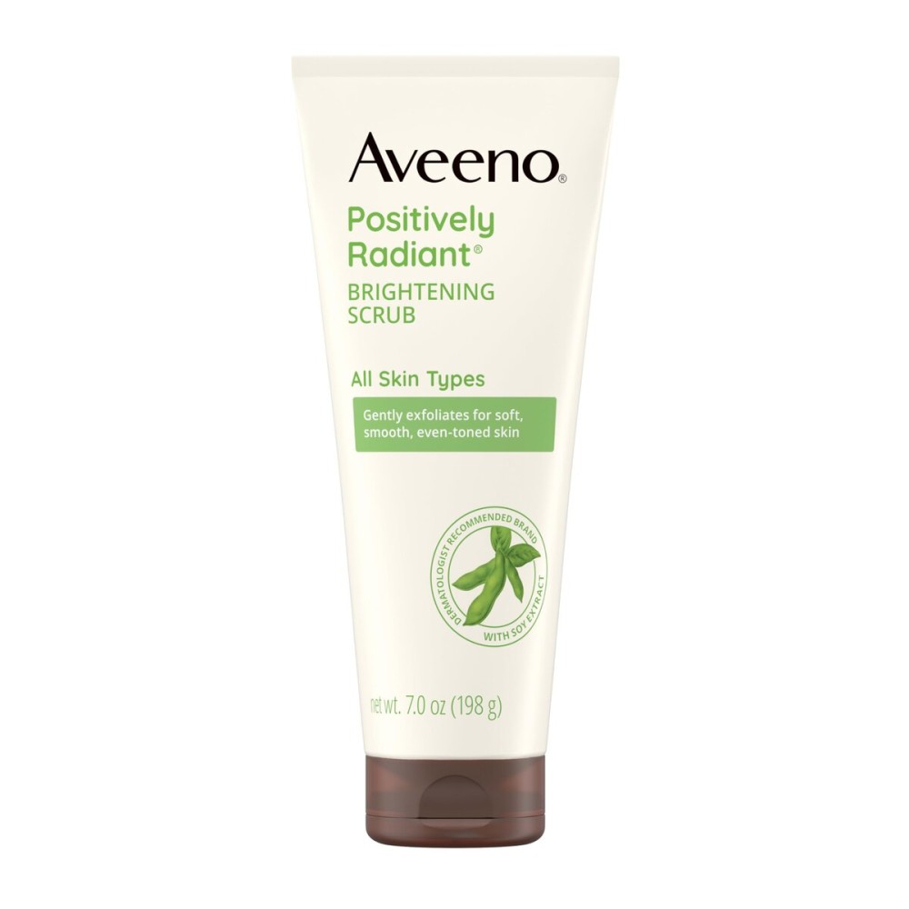 Aveeno Positively Radiant Brightening Face Scrub & Exfoliating Daily Face Wash, Moisture-Rich Soy Extract, Oil-Free, Soap-Free, Hypoallergenic, Non-Comedogenic, Improves Tone & Texture, 7 oz Aveeno Positively Radiant Brightening Face Scrub & Exfoliating Daily Face Wash, Moisture-Rich Soy Extract, Oil-Free, Soap-Free, Hypoallergenic, Non-Comedogenic, Improves Tone & Texture, 7 oz