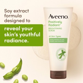 Aveeno Positively Radiant Brightening Face Scrub & Exfoliating Daily Face Wash, Moisture-Rich Soy Extract, Oil-Free, Soap-Free, Hypoallergenic, Non-Comedogenic, Improves Tone & Texture, 7 oz Aveeno Positively Radiant Brightening Face Scrub & Exfoliating Daily Face Wash, Moisture-Rich Soy Extract, Oil-Free, Soap-Free, Hypoallergenic, Non-Comedogenic, Improves Tone & Texture, 7 oz