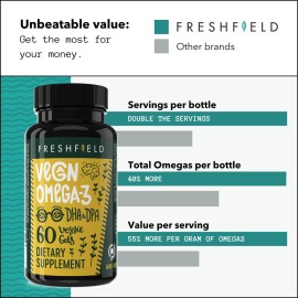 Freshfield Vegan Omega 3 DHA: Algae Oil, Carrageenan Free, Sustainably Sourced, Tested, No Heavy Metals, Replacement for Fish Oil, Carbon Neutral. Supports Heart, Brain, Joint Health w/DPA Freshfield Vegan Omega 3 DHA: Algae Oil, Carrageenan Free, Sustainably Sourced, Tested, No Heavy Metals, Replacement for Fish Oil, Carbon Neutral. Supports Heart, Brain, Joint Health w/DPA