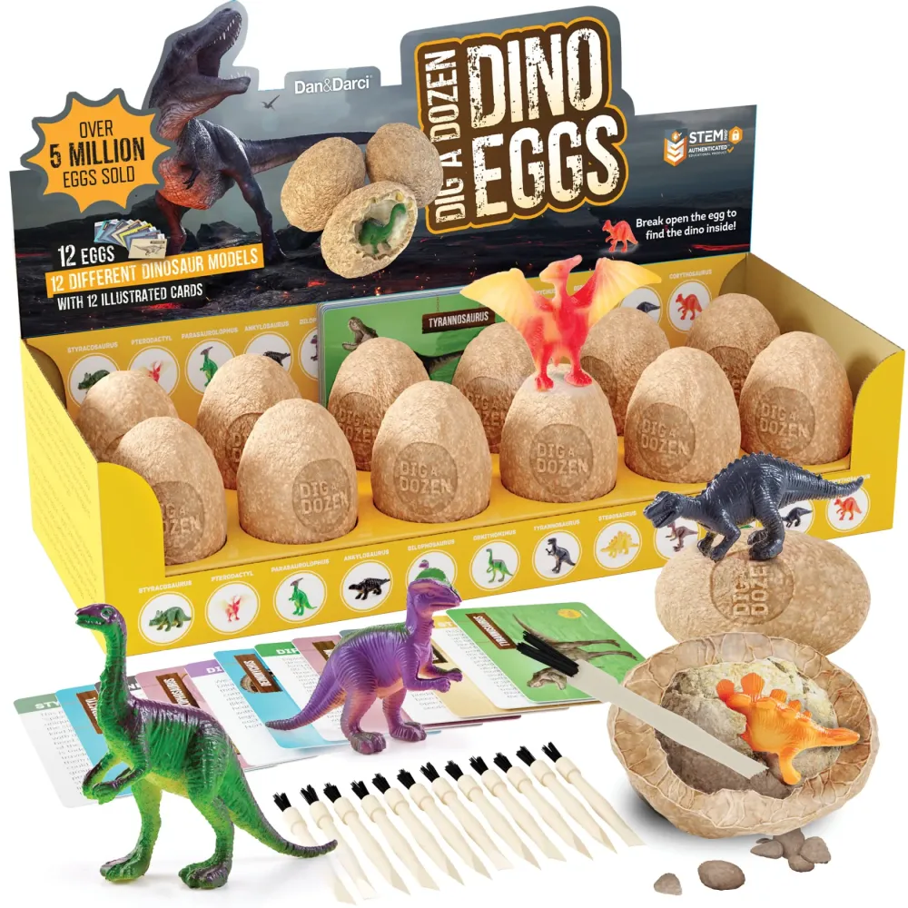 Dig a Dozen Dino Egg Kit for Kids - Dinosaur Toys Gift 3-12 Year Old - 12 Eggs & Surprise Dinosaurs - Basket Stuffers - Science STEM Activities - Boy Toy Party Gifts for Boys & Girls