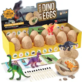 Dig a Dozen Dino Egg Kit for Kids - Dinosaur Toys Gift 3-12 Year Old - 12 Eggs & Surprise Dinosaurs - Basket Stuffers - Science STEM Activities - Boy Toy Party Gifts for Boys & Girls