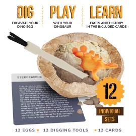 Dig a Dozen Dino Egg Kit for Kids - Dinosaur Toys Gift 3-12 Year Old - 12 Eggs & Surprise Dinosaurs - Basket Stuffers - Science STEM Activities - Boy Toy Party Gifts for Boys & Girls
