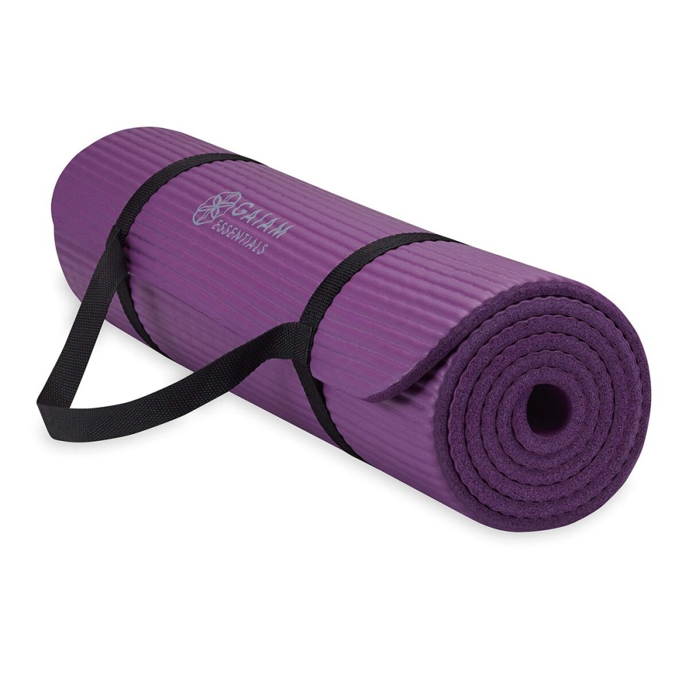 Gaiam Essentials Thick Yoga Mat Fitness & Exercise Mat with Easy-Cinch Carrier Strap, Purple, 72L X 24W X 2/5 Inch Thick, 10mm Gaiam Essentials Thick Yoga Mat Fitness & Exercise Mat with Easy-Cinch Carrier Strap, Purple, 72L X 24W X 2/5 Inch Thick, 10mm