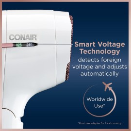 Conair Hair Dryer, Worldwide Travel Hair Dryer with Smart Voltage Technology and Folding Handle, Includes Concentrator Conair Hair Dryer, Worldwide Travel Hair Dryer with Smart Voltage Technology and Folding Handle, Includes Concentrator