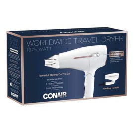 Conair Hair Dryer, Worldwide Travel Hair Dryer with Smart Voltage Technology and Folding Handle, Includes Concentrator Conair Hair Dryer, Worldwide Travel Hair Dryer with Smart Voltage Technology and Folding Handle, Includes Concentrator