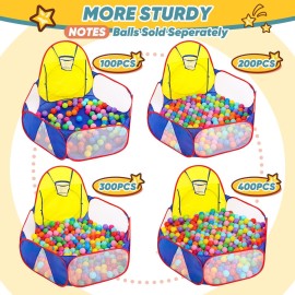 Eocolz Kids Ball Pit Large Pop Up Childrens Ball Pits Tent for Toddlers Playhouse Baby Crawl Playpen with Basketball Hoop and Zipper Storage Bag, 4 Ft/120CM, Balls Not Included (Blue Yellow Red)