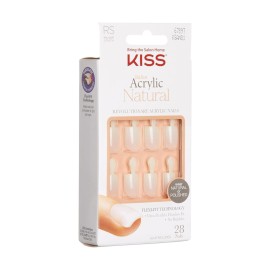 KISS Salon Acrylic Natural Press On Nails, Nail glue included, \'Rare\', Nude, Short Size, Squoval Shape, Includes 28 Nails, 2g Glue, 1 Manicure Stick, 1 Mini File KISS Salon Acrylic Natural Press On Nails, Nail glue included, \'Rare\', Nude, Short Size, Squoval Shape, Includes 28 Nails, 2g Glue, 1 Manicure Stick, 1 Mini File