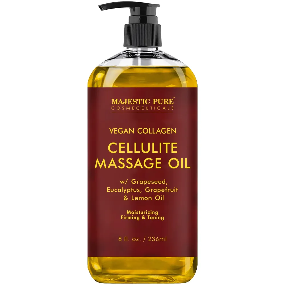 MAJESTIC PURE Anti Cellulite Massage Oil - with Vegan Collagen & Stem Cells, Cellulite Cream for Skin Tightening and Cellulite Remover in Thighs and Butt - 8 fl oz MAJESTIC PURE Anti Cellulite Massage Oil - with Vegan Collagen & Stem Cells, Cellulite Cream for Skin Tightening and Cellulite Remover in Thighs and Butt - 8 fl oz