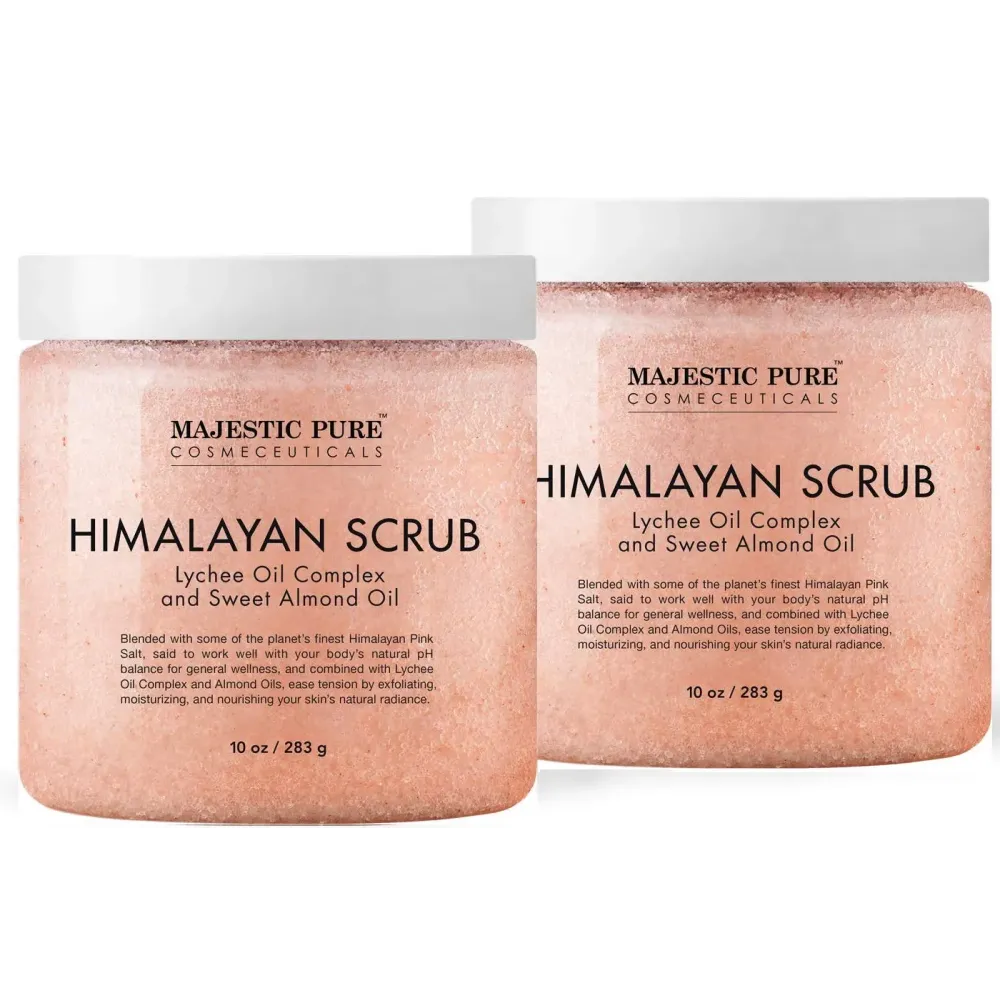 Majestic Pure Himalayan Salt Body Scrub with Lychee Oil, Exfoliating Salt Scrub to Exfoliate & Moisturize Skin, Deep Cleansing - 10 oz (Pack of 2) Majestic Pure Himalayan Salt Body Scrub with Lychee Oil, Exfoliating Salt Scrub to Exfoliate & Moisturize Skin, Deep Cleansing - 10 oz (Pack of 2)