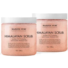 Majestic Pure Himalayan Salt Body Scrub with Lychee Oil, Exfoliating Salt Scrub to Exfoliate & Moisturize Skin, Deep Cleansing - 10 oz (Pack of 2)