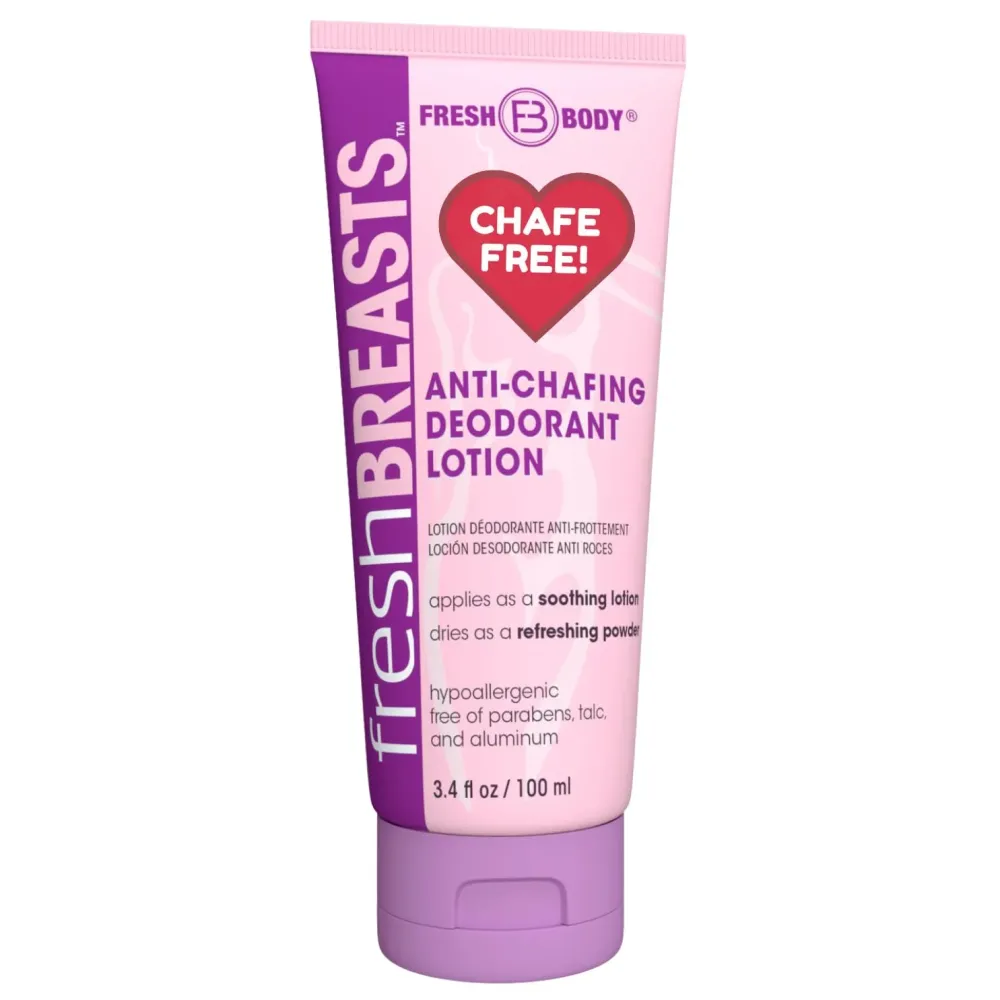 Fresh BREASTS Anti Chafing Deodorant Lotion to Powder, 3.4oz - Anti Chafe Cream Whole Body Deodorant for Women, Inner Thighs & Areas that Sweat, No Talc, Aluminum and Fragrance Fresh BREASTS Anti Chafing Deodorant Lotion to Powder, 3.4oz - Anti Chafe Cream Whole Body Deodorant for Women, Inner Thighs & Areas that Sweat, No Talc, Aluminum and Fragrance