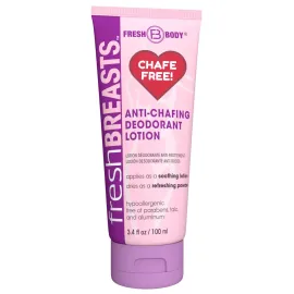 Fresh BREASTS Anti Chafing Deodorant Lotion to Powder, 3.4oz - Anti Chafe Cream Whole Body Deodorant for Women, Inner Thighs & Areas that Sweat, No Talc, Aluminum and Fragrance