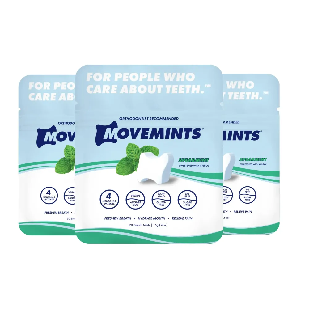 Movemints Clear Aligner Mints - Patented, Edible Alternative to Chewies - Freshen Breath and Improve Dry Mouth with Xylitol - Spearmint (3 Pack) Movemints Clear Aligner Mints - Patented, Edible Alternative to Chewies - Freshen Breath and Improve Dry Mouth with Xylitol - Spearmint (3 Pack)