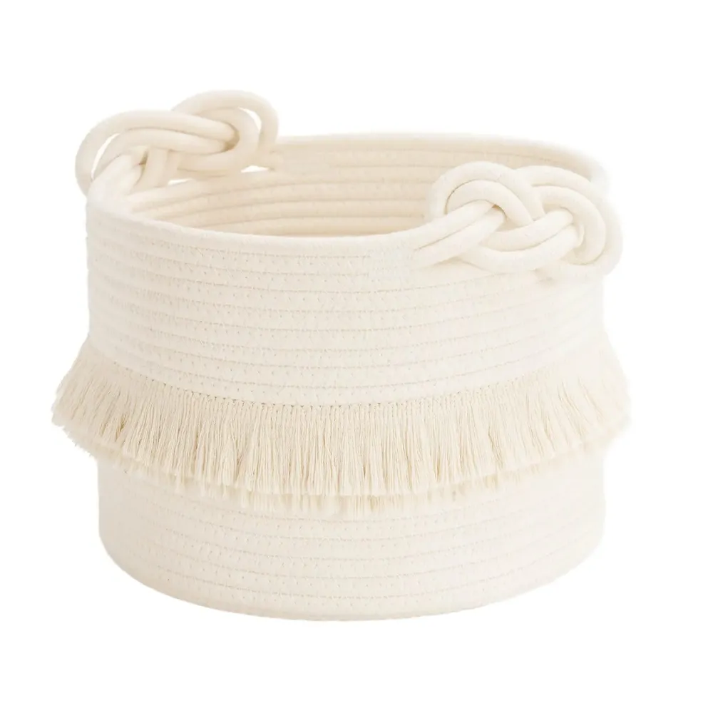 CherryNow Small Woven Storage Baskets Cotton Rope Decorative Hamper for Diaper, Blankets, Magazine and Keys, Cute Tassel Nursery Decor - Home Storage Container - 9.5\'\' x 7\'\' Off-white