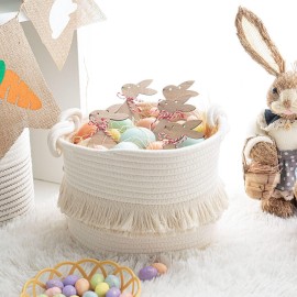 CherryNow Small Woven Storage Baskets Cotton Rope Decorative Hamper for Diaper, Blankets, Magazine and Keys, Cute Tassel Nursery Decor - Home Storage Container - 9.5\'\' x 7\'\' Off-white