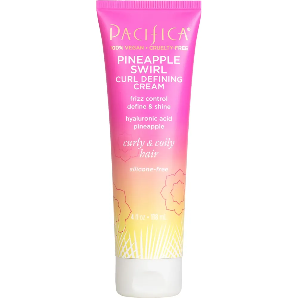 Pacifica Pineapple Swirl Curl Defining Cream for Curly Hair 4 oz - Frizz Control & Curl Enhancer Styling Cream for Curly & Wavy Hair Coconut Oil & Hyaluronic Acid Defines & Adds Bounce Without Crunch