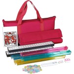F2C American Mah Jongg Mahjong Set 166 Tiles, 4 Colors All-in-One Rack/Pushers, Red Paisley Soft Bag and Accessories -Classic Full Size Complete Mahjongg Mah Jong Set (Red)