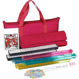 F2C American Mah Jongg Mahjong Set 166 Tiles, 4 Colors All-in-One Rack/Pushers, Red Paisley Soft Bag and Accessories -Classic Full Size Complete Mahjongg Mah Jong Set (Red)