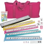 LEMY 166 Tiles American Mahjong Set w/Soft Carrying Bag - Classic Full Size Complete Mah Jongg Set - 4 Colored All-in-One Racks/Pushers - Rules Included, Cream White