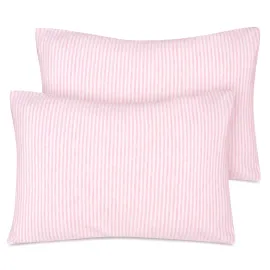 Zenssia Organic Cotton Toddler Pillowcase/Travel Pillowcase Pack of 2 Set 13x18 Inches with Envelope Closure - Soft & Breathable Baby Pillow Case Cover Pink Stripe