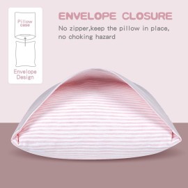 Zenssia Organic Cotton Toddler Pillowcase/Travel Pillowcase Pack of 2 Set 13x18 Inches with Envelope Closure - Soft & Breathable Baby Pillow Case Cover Pink Stripe Zenssia Organic Cotton Toddler Pillowcase/Travel Pillowcase Pack of 2 Set 13x18 Inches with Envelope Closure - Soft & Breathable Baby Pillow Case Cover Pink Stripe