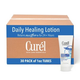 Curel Daily Healing Body Lotion for Dry Skin, Dermatologist Recommended Hydrating Body Lotion with Advanced Ceramides Complex 1 Oz, Pack of 30