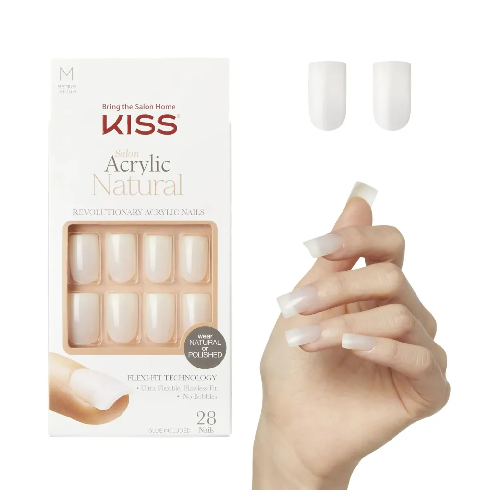 KISS Salon Acrylic Natural Nails, Euphoria, Medium Length, Ultra-Smooth Finish, DIY At-Home Manicure Kit with Pink Gel Nail Glue, Mini File, Manicure Stick, and 28 Nails in 14 sizes KISS Salon Acrylic Natural Nails, Euphoria, Medium Length, Ultra-Smooth Finish, DIY At-Home Manicure Kit with Pink Gel Nail Glue, Mini File, Manicure Stick, and 28 Nails in 14 sizes
