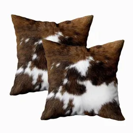 TOMWISH Pack of 2 Throw Pillow Covers Christmas Cowhide Printing Western 18x18 Pillow Cover,Decorative Throw Pillows Cushion Covers for Home Living Room Sofa Bedroom