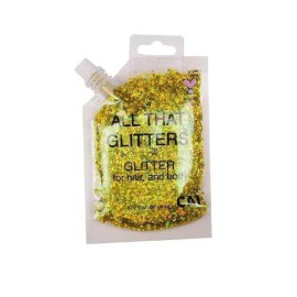 Face, Body & Hair Glitter Gel - Halloween Glitter for Kids and Women - 3 Oz Cosmetic-Grade Gel w/Moon & Stars for Festivals & Halloween Party, Easy Apply & Wash Off - Gold 1Pack