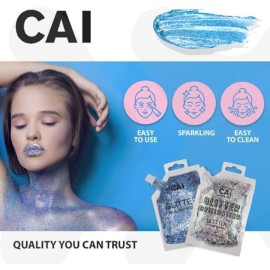 Face, Body & Hair Glitter Gel - Halloween Glitter for Kids and Women - 3 Oz Cosmetic-Grade Gel w/Moon & Stars for Festivals & Halloween Party, Easy Apply & Wash Off - Gold 1Pack