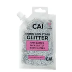 Hair Glitter Gel; Body & Face Glitter for Women/Kids (Large 3 Oz Silver) Moon & Stars; Iridescent Holograph Cosmetic Grade- Apply Without Glue, Easy to Take Off Keeps Skin Clean