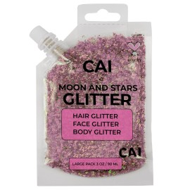 Face, Body & Hair Glitter Gel - Halloween Glitter for Kids and Women - 3 Oz Cosmetic-Grade Gel w/Moon & Stars for Festivals & Halloween Party, Easy Apply & Wash Off - Rose 1Pack