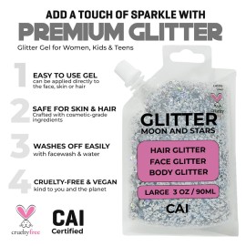 Face, Body & Hair Glitter Gel - Halloween Glitter for Kids and Women - 3 Oz Cosmetic-Grade Gel w/Moon & Stars for Festivals & Halloween Party, Easy Apply & Wash Off - Pink 1Pack Face, Body & Hair Glitter Gel - Halloween Glitter for Kids and Women - 3 Oz Cosmetic-Grade Gel w/Moon & Stars for Festivals & Halloween Party, Easy Apply & Wash Off - Pink 1Pack