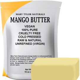 Mary Tylor Naturals Mango Butter 1 lb Cold Pressed, Unrefined,Raw Pure Mango Butter -