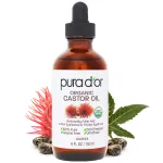 PURA D\'OR 4 Oz ORGANIC Castor Oil - 100% Pure USDA Certified Cold Pressed, Hexane Free Eyelash & Eyebrow Serum - For Fuller, Thicker Lashes & Brows - Skin & Hair