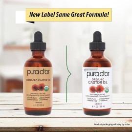 PURA D\'OR 4 Oz ORGANIC Castor Oil - 100% Pure USDA Certified Cold Pressed, Hexane Free Eyelash & Eyebrow Serum - For Fuller, Thicker Lashes & Brows - Skin & Hair