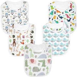 KiddyStar Double Layer Bandana Bibs - Multi Snaps Adjustable Organic Cotton Teething Bib - Absorbent Drooling Protection