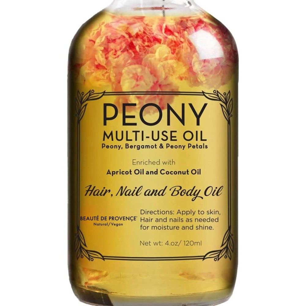 BEAUTE DE PROVENCE Peony Multi-Use Oil for Face, Body and Hair - Organic Blend of Apricot, Vitamin E Sweet Almond Oil for Dry Skin, Rose Petals & Bergamot Essential Oil - 4 Fl Oz BEAUTE DE PROVENCE Peony Multi-Use Oil for Face, Body and Hair - Organic Blend of Apricot, Vitamin E Sweet Almond Oil for Dry Skin, Rose Petals & Bergamot Essential Oil - 4 Fl Oz