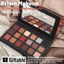 Prism Makeup Matte Eyeshadow Palette Pro 18 Colors Pigmented Shimmer Glitter Eye Shadow Palette, Long Lasting Waterproof Smokey Powder Cosmetics Halloween Makeup Kit (01 Seductress)