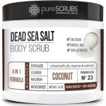 pureSCRUBS Premium Coconut Body Scrub Set - Large 16oz Dead Sea Salt Body Scrub With Infused Essential Oils & Nutrients, Includes Wooden Spoon, Loofah & Oatmeal Exfoliating Bar Soap