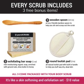 pureSCRUBS Premium Vanilla Body Scrub Set - Large 16oz Dead Sea Salt Body Scrub With Infused Essential Oils & Nutrients, Includes Wooden Spoon, Loofah & Oatmeal Exfoliating Bar Soap pureSCRUBS Premium Vanilla Body Scrub Set - Large 16oz Dead Sea Salt Body Scrub With Infused Essential Oils & Nutrients, Includes Wooden Spoon, Loofah & Oatmeal Exfoliating Bar Soap
