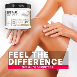 pureSCRUBS Premium Vanilla Body Scrub Set - Large 16oz Dead Sea Salt Body Scrub With Infused Essential Oils & Nutrients, Includes Wooden Spoon, Loofah & Oatmeal Exfoliating Bar Soap pureSCRUBS Premium Vanilla Body Scrub Set - Large 16oz Dead Sea Salt Body Scrub With Infused Essential Oils & Nutrients, Includes Wooden Spoon, Loofah & Oatmeal Exfoliating Bar Soap