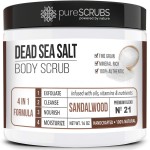 pureSCRUBS Premium Sandalwood Body Scrub Set - Large 16oz Dead Sea Salt Body Scrub With Infused Essential Oils & Nutrients, Includes Wooden Spoon, Loofah & Oatmeal Exfoliating Bar Soap