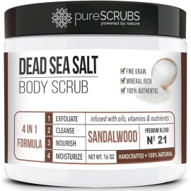 pureSCRUBS Premium Sandalwood Body Scrub Set - Large 16oz Dead Sea Salt Body Scrub With Infused Essential Oils & Nutrients, Includes Wooden Spoon, Loofah & Oatmeal Exfoliating Bar Soap pureSCRUBS Premium Sandalwood Body Scrub Set - Large 16oz Dead Sea Salt Body Scrub With Infused Essential Oils & Nutrients, Includes Wooden Spoon, Loofah & Oatmeal Exfoliating Bar Soap