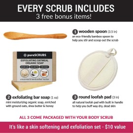 pureSCRUBS Premium Unscented Body Scrub Set - Large 16oz Dead Sea Salt Body Scrub With Infused Essential Oils & Nutrients, Includes Wooden Spoon, Loofah & Oatmeal Exfoliating Bar Soap pureSCRUBS Premium Unscented Body Scrub Set - Large 16oz Dead Sea Salt Body Scrub With Infused Essential Oils & Nutrients, Includes Wooden Spoon, Loofah & Oatmeal Exfoliating Bar Soap