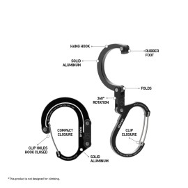 GEAR AID HEROCLIP Carabiner Clip and Hook (Small) For Purse, Stroller, and Backpack, Stealth Black GEAR AID HEROCLIP Carabiner Clip and Hook (Small) For Purse, Stroller, and Backpack, Stealth Black