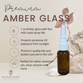 ADVANCED ASCENT Amber Glass 1 oz Nasal Sprayer! EMPTY, Refillable, Travel Sized, Quality Glass for Saline Applications! (2 Pack)