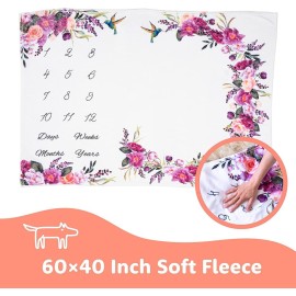 Bliss n\' Baby Monthly Milestone Blanket for Baby Girl - 60x40 - Wrinkle Free Baby Age Month Blanket with Growth Chart - Washable & Dryable - w/Wreath & Headband - Floral Theme Bliss n\' Baby Monthly Milestone Blanket for Baby Girl - 60x40 - Wrinkle Free Baby Age Month Blanket with Growth Chart - Washable & Dryable - w/Wreath & Headband - Floral Theme