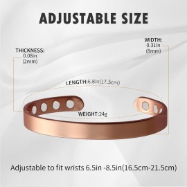MagEnergy Copper Bracelet for Men and Women, 99.9% Pure Copper Magnetic Bangle with 8pcs 3500 Gauss Magnets,6.8 Adjustable Copper Cuff