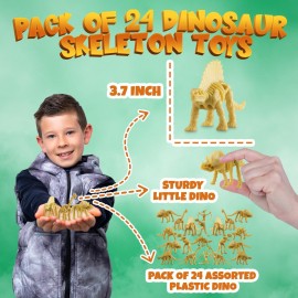 Bedwina Dinosaur Fossil Skeleton - (Pack of 24) 3.7 Inch Assorted Plastic Dino Figure Bones for Kids Science Dig Kit, Digging Sandbox Bins Play Toys, Party Favors, Birthday Decorations Bedwina Dinosaur Fossil Skeleton - (Pack of 24) 3.7 Inch Assorted Plastic Dino Figure Bones for Kids Science Dig Kit, Digging Sandbox Bins Play Toys, Party Favors, Birthday Decorations